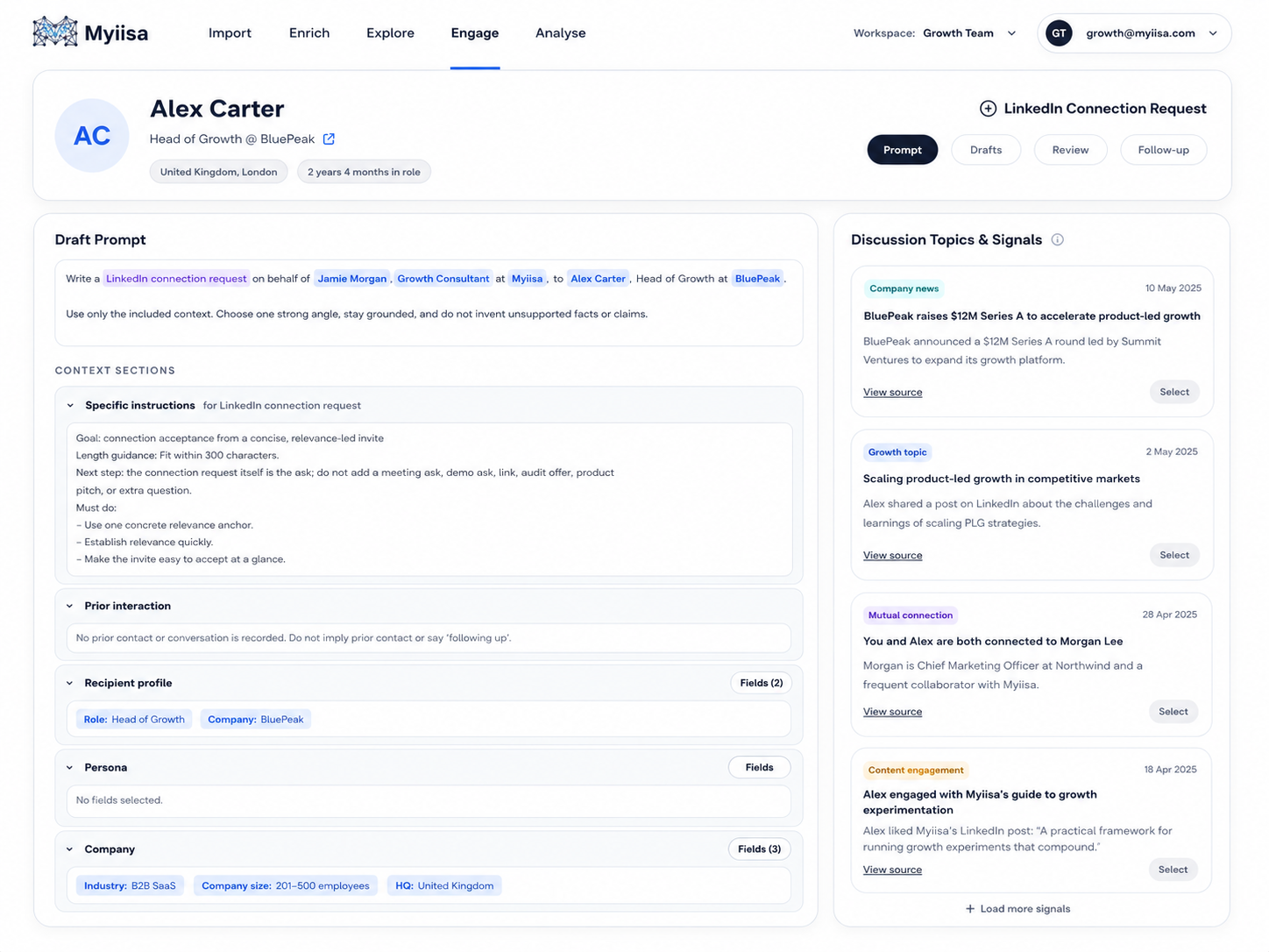 Prepare outreach in the prompt editor